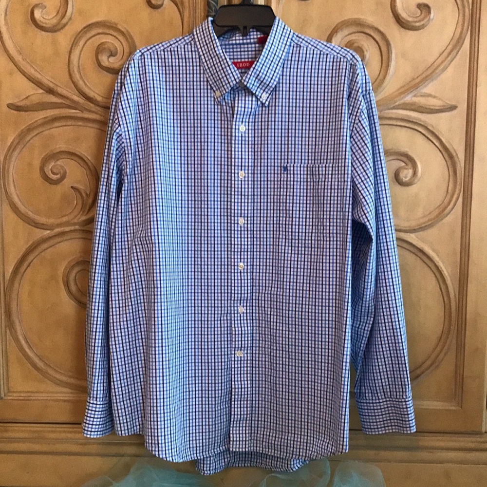 IZOD Mens Button Down Shirt Blue & White